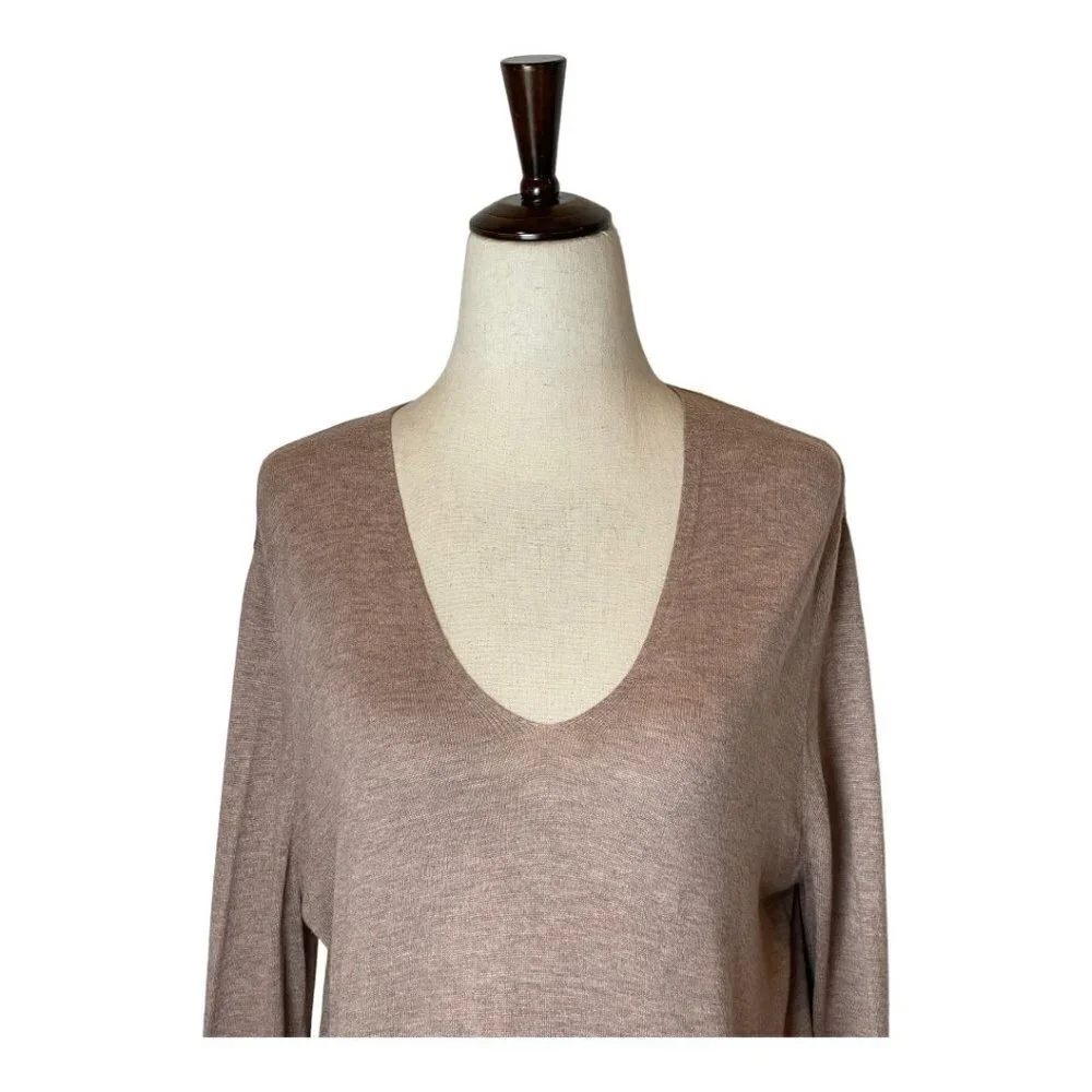 Zara Knit Brown‎ Taupe V Neck Lightweight Hi Low Hem Pullover Sweater Size M